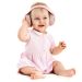 Baby Girl using a Reer SilentGuard Baby Capsule Ear Muffs Rose