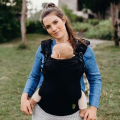Boba X Baby & Toddler Carrier Black Beauty used by mother to front carry her child