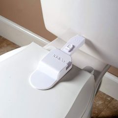 Kidco Adhesive Toilet Lock in engaged position