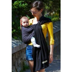 Love Radius Reversible Ring Sling Charcoal Grey/Black strolling with baby in sling