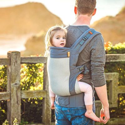 Beco Toddler Carrier Cool Dark Grey Mesh used by father to backcarry pre-schooler