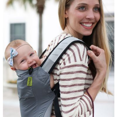 Boba Air Ultra Lightweight Baby Carrier Grey used to back carry a baby girl