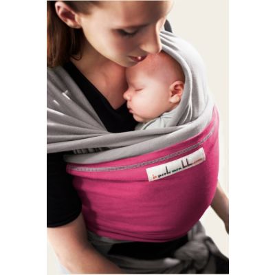 Love Radius Original Baby Wrap Light Grey/Fuchsia baby sleeps in front carry position