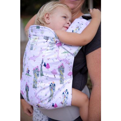 Kinderpack Carrier Rapunzel & Plus Size Straps used to back carry a toddler