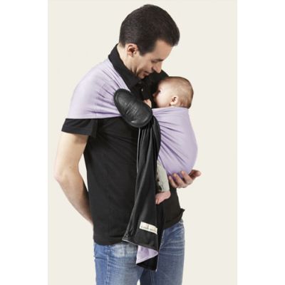 Love Radius Reversible Ring Sling Black/Lavender used by father to carry baby