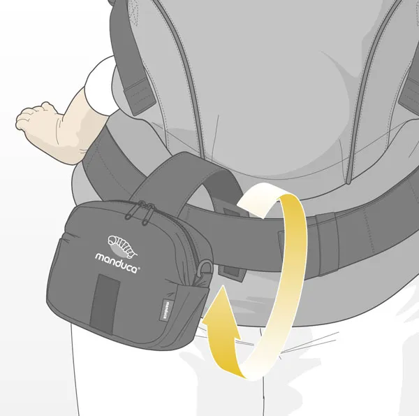 Manduca Carrier Belt Pouch use on the broad hip belt of a manduca baby carrier